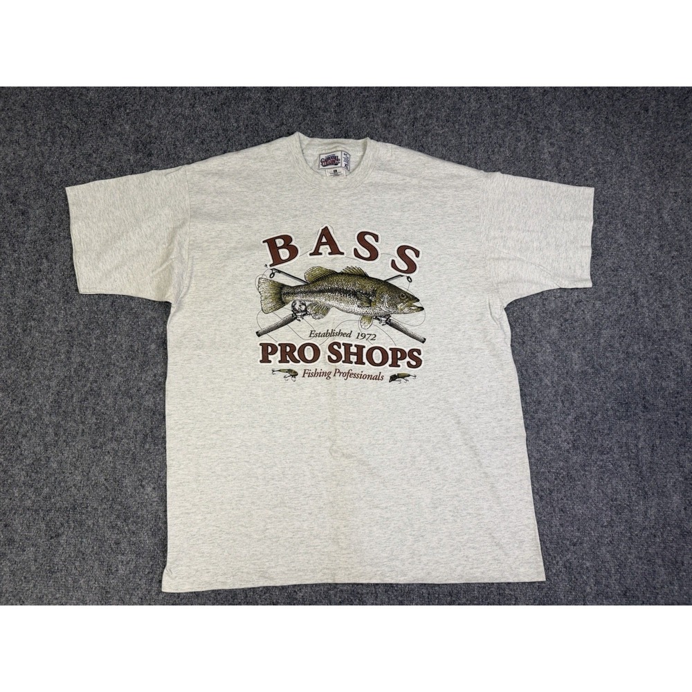Vintage 90's Bass Pro Shops T-Shirt Size XL Gray Fishing Professionals